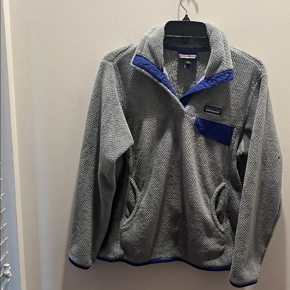 Patagonia Gray Fleece with Blue Trim